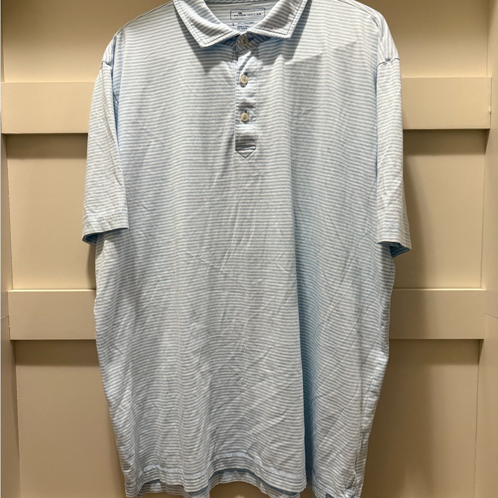 Peter Millar Men's Light Blue Striped Polo Pima cotton Shirt
